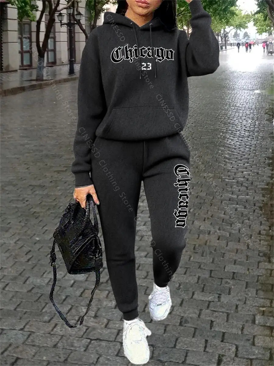 CHICAGO Women's Hoodie & Pants Tracksuit Set — Loose Fit Streetwear Jogging Suit