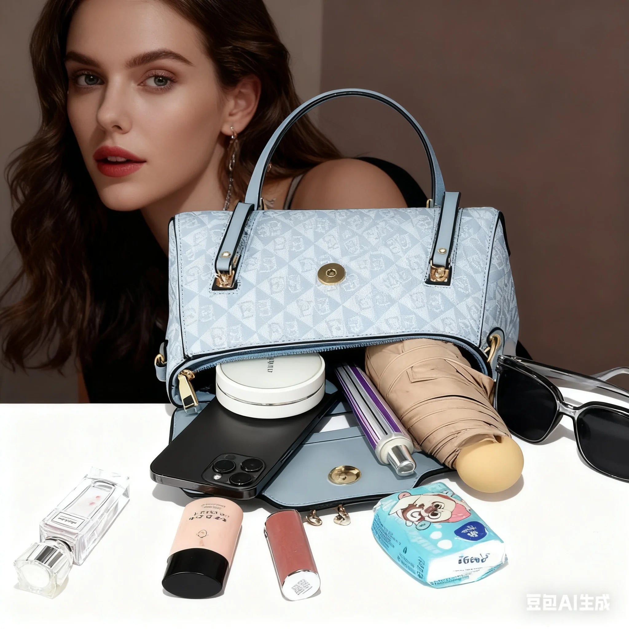 Ladies' handbag trend embossed plain style versatile LADYLYS