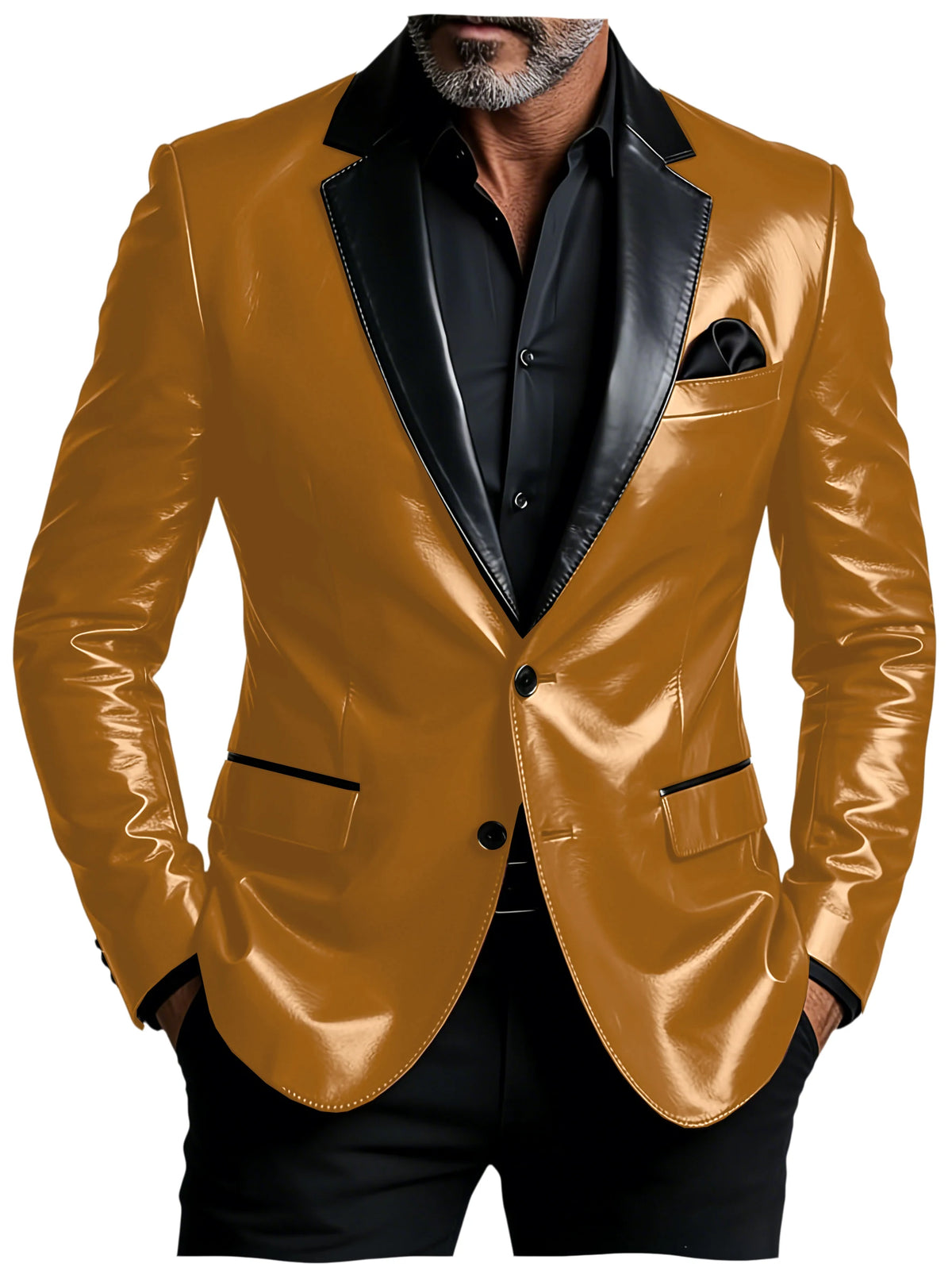 Men's Slim-Fit Two-Button Blazer with Leather Finish