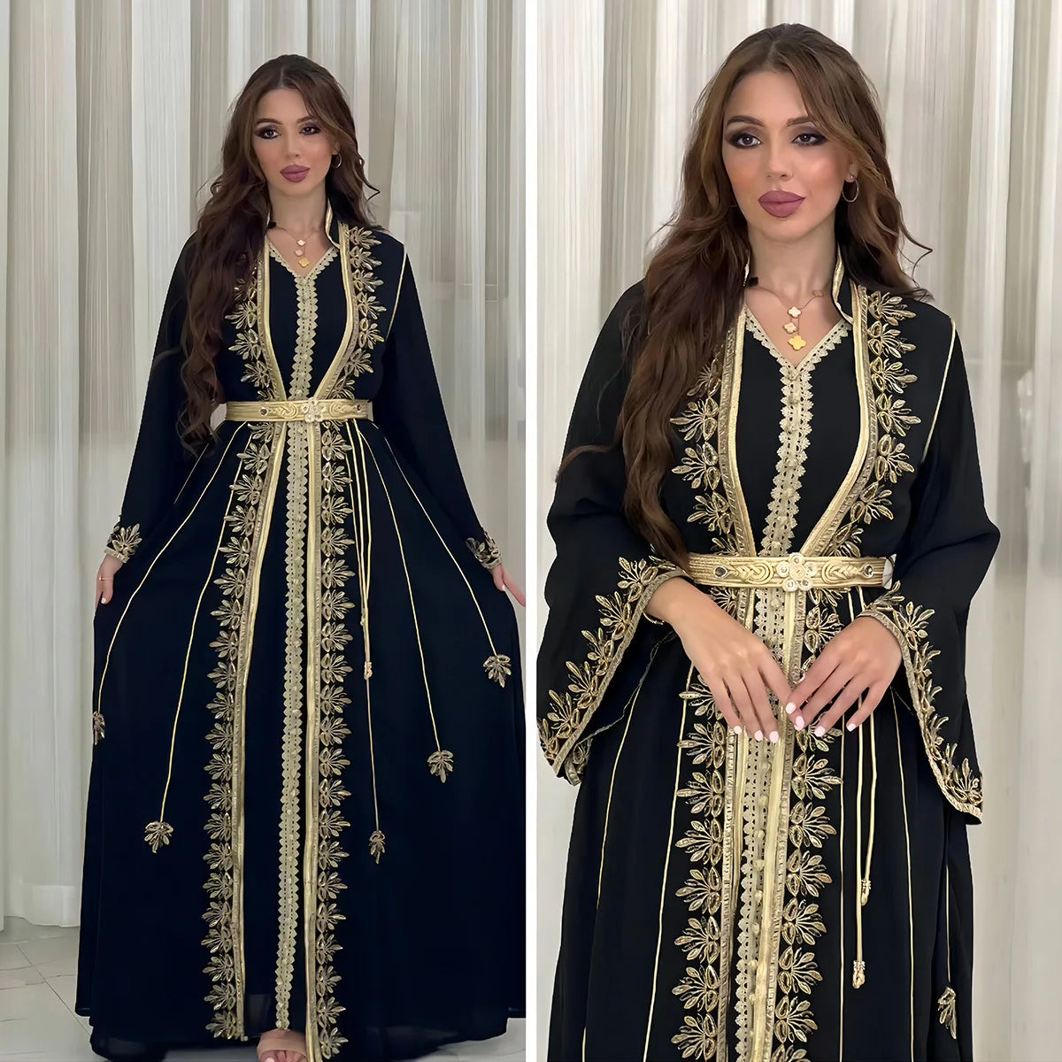 Robe brodée pour femme musulmane, ensemble 2 pièces, tenue de soirée, style ramadan Matutina-Chic