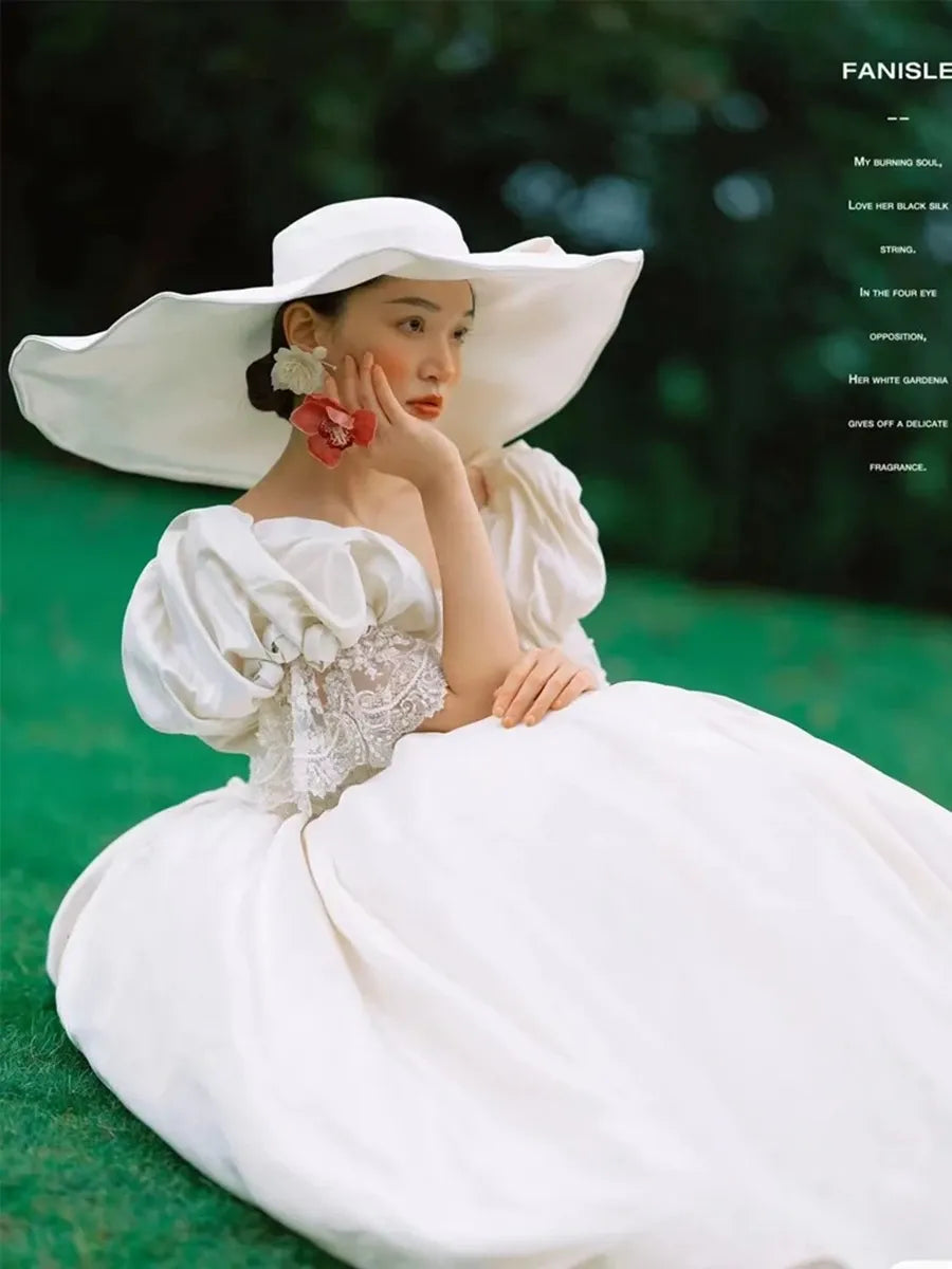 Women's White Cotton and Linen Bridal Hat