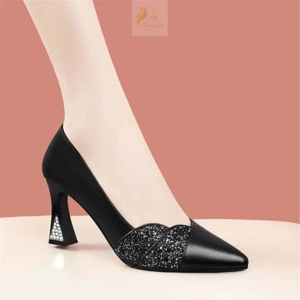 Cute Sweet Navy Blue High Quality Floral Crystal Comfort Pumps Lady Fashion LADYLYS