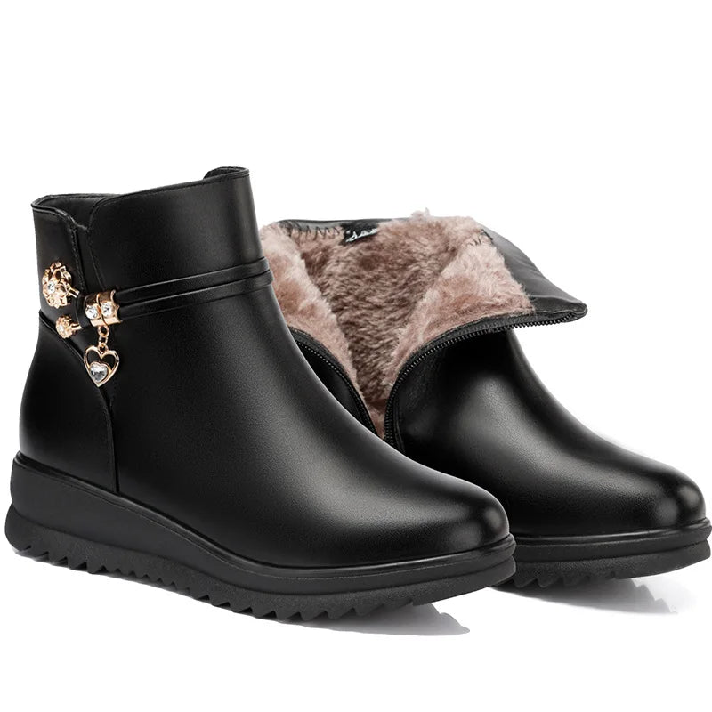 Women's Rhinestone Ankle Boots – Plush-Lined Zip-Up Low Heel Booties