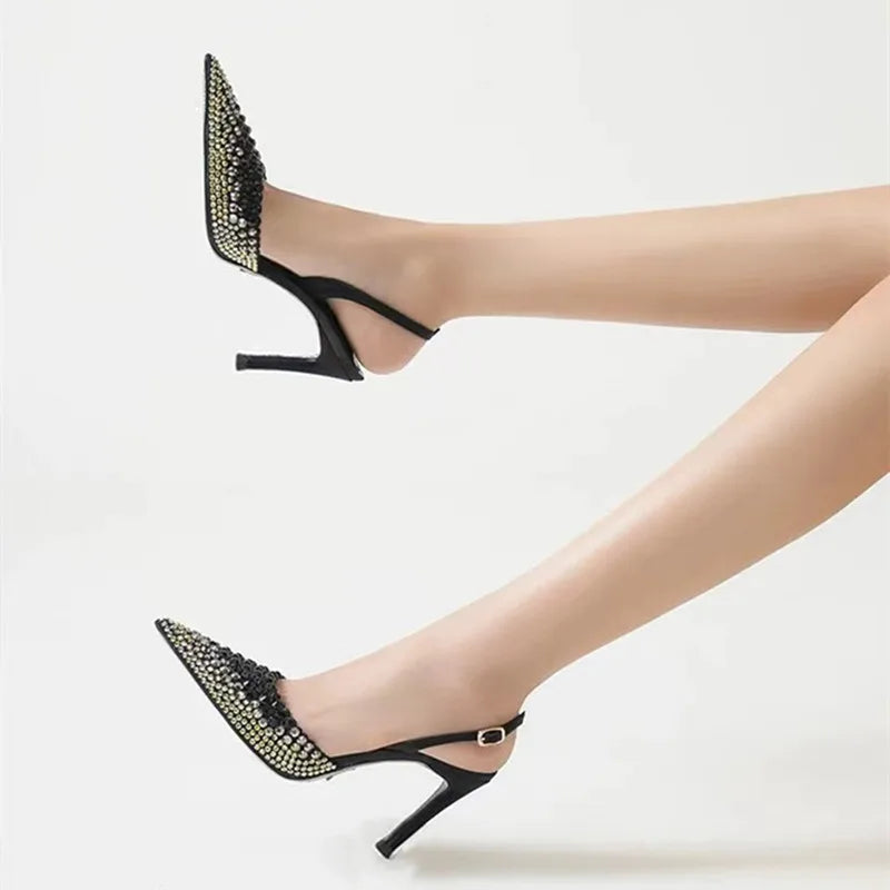 Luxury Rhinestones Gradient Slingbacks Women Pumps Fashion Bling Crystal LADYLYS