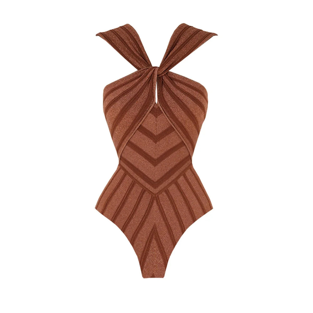 2Pcs Striped Swimsuit With Long Skirt Sexy Women Bikini Push Up Swimwear Halter LADYLYS