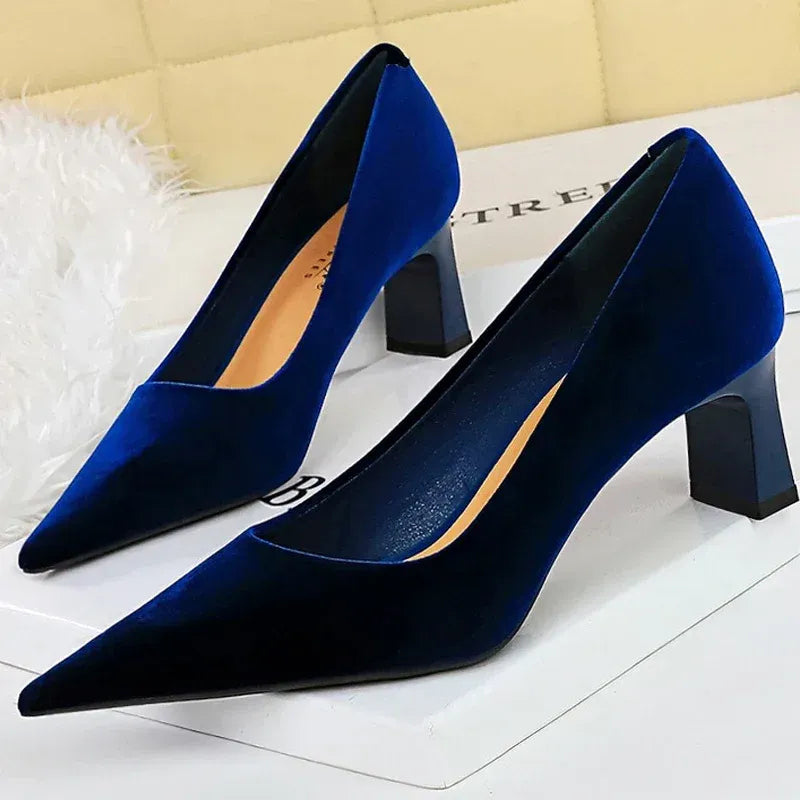 Women's Flocked Pointed-Toe High-Heel Pumps