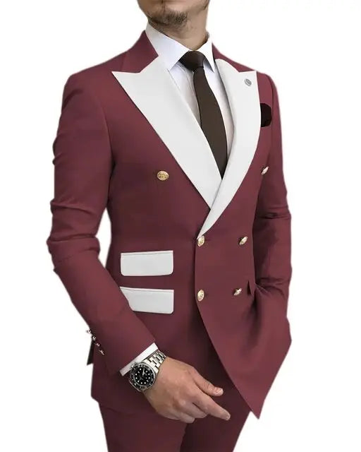 Jacket Pants Gold Buttons Party Tuxedo Dress Double Breasted Men Suits LADYLYS