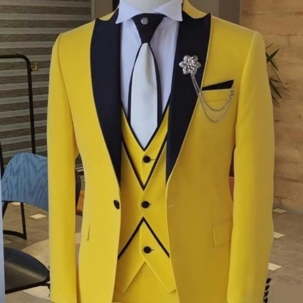 Men's Solid-Colour Three-Piece Suit Set