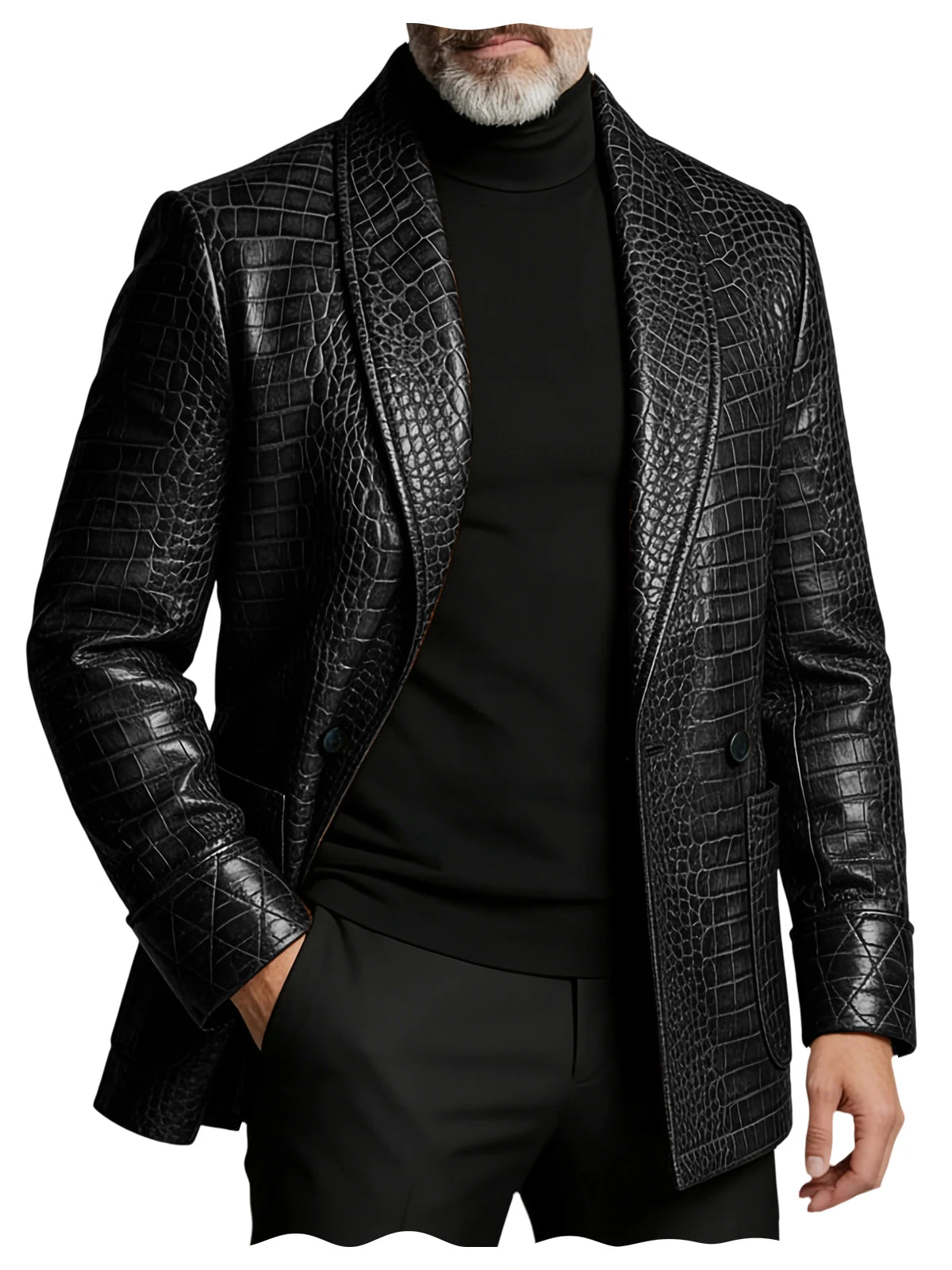 Men's Luxury Shawl Lapel Blazer Crocodile Embossed Leather LADYLYS