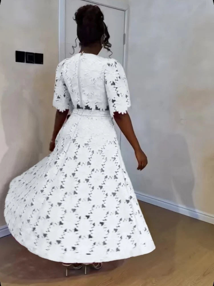 Two piece outfits women wholesale dress sets The new style hollowed out top sweet matching suit dropshopping S-3XL LADYLYS