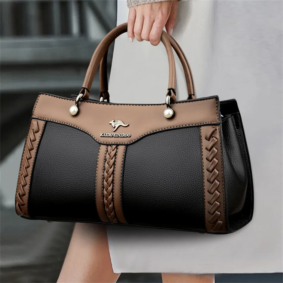 Women's Soft Patchwork Shoulder Bag with Zip Pockets