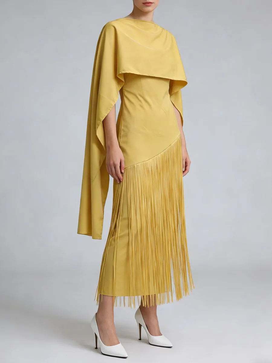 Solid Spliced Tassels Temperament Dress Elegant LADYLYS