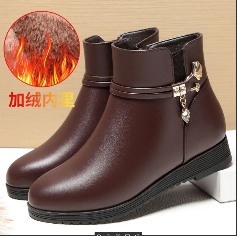 Women's Rhinestone Ankle Boots – Plush-Lined Zip-Up Low Heel Booties
