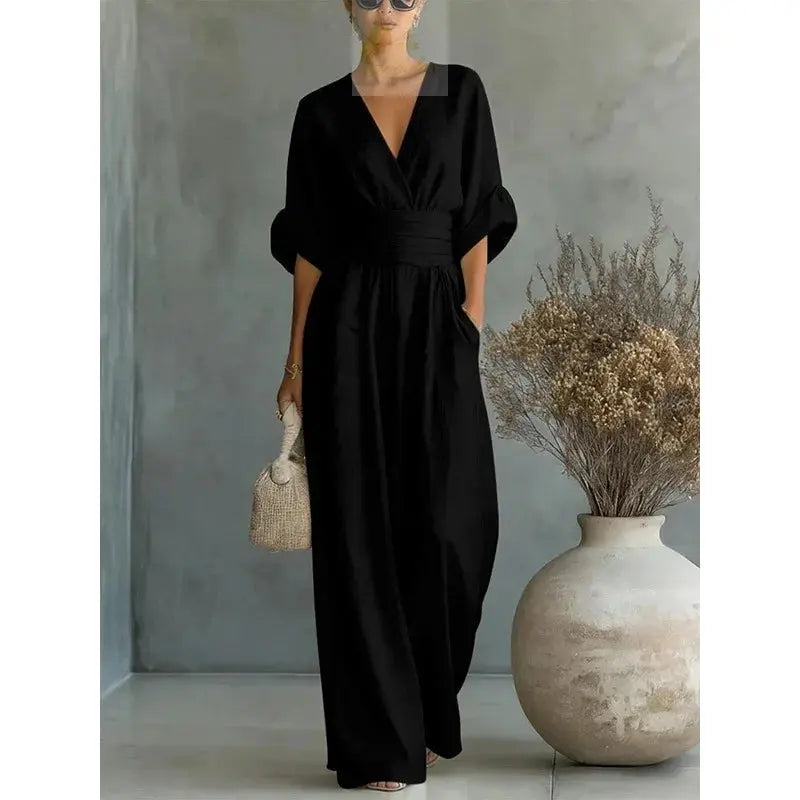 Jumpsuit Fashion High Waist V-neck Casual Sexy  Solid Color LADYLYS