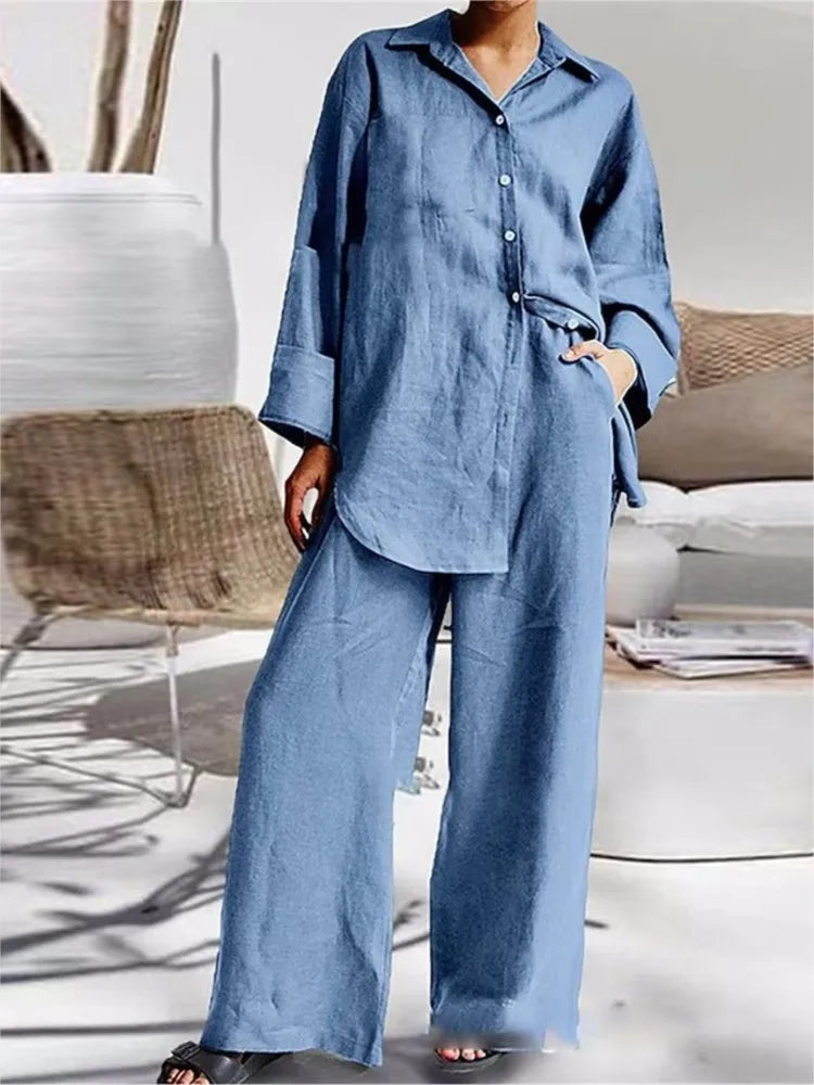 Autumn Long Pant Sets New Cotton Linen Women Casual Style LADYLYS