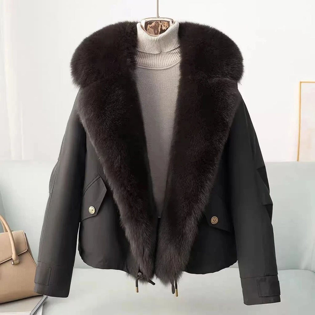 Women's Short Padded Jacket – Fur Collar, Slim Fit, Zip-Up Winter Coat