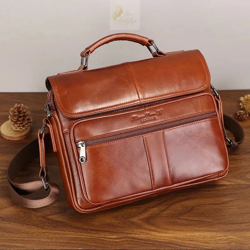 Men's genuine leather briefcase retro style cowhide crossbody bag large-capacity LADYLYS