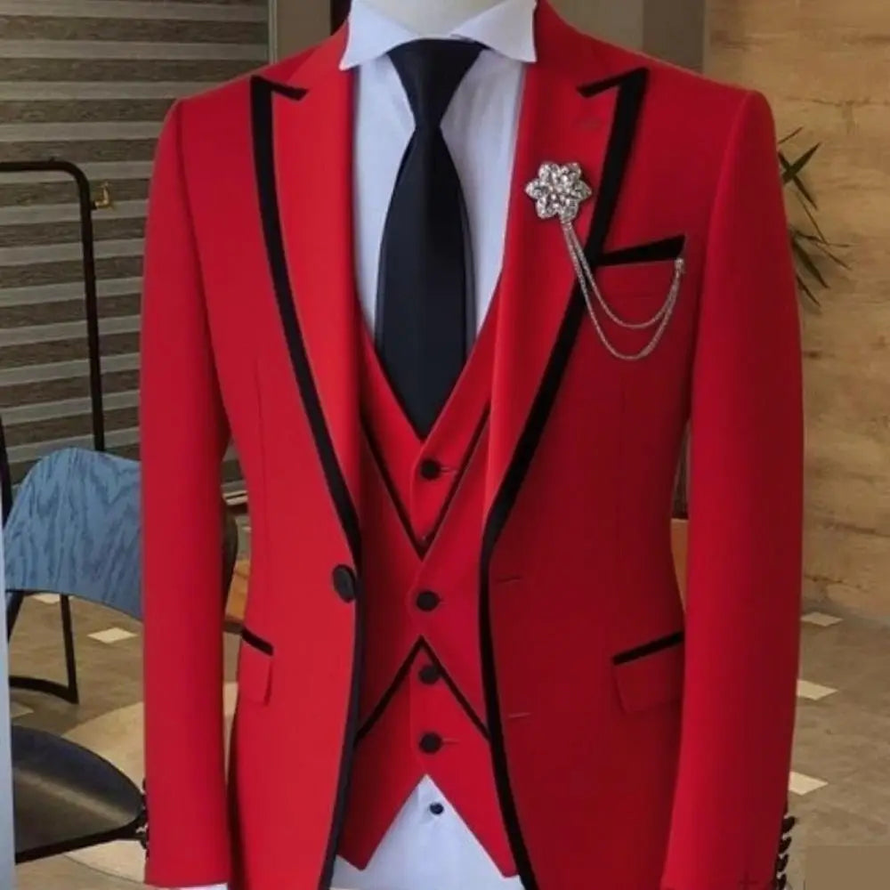 Men's Solid-Colour Three-Piece Suit Set