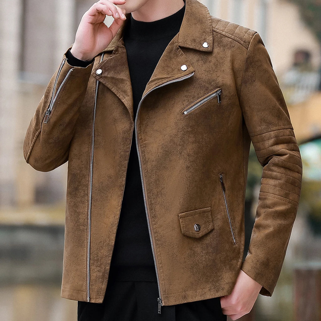 Men's Vintage Motorcycle PU Leather Jacket – Slim Fit, Turn-Down Collar, Streetwear