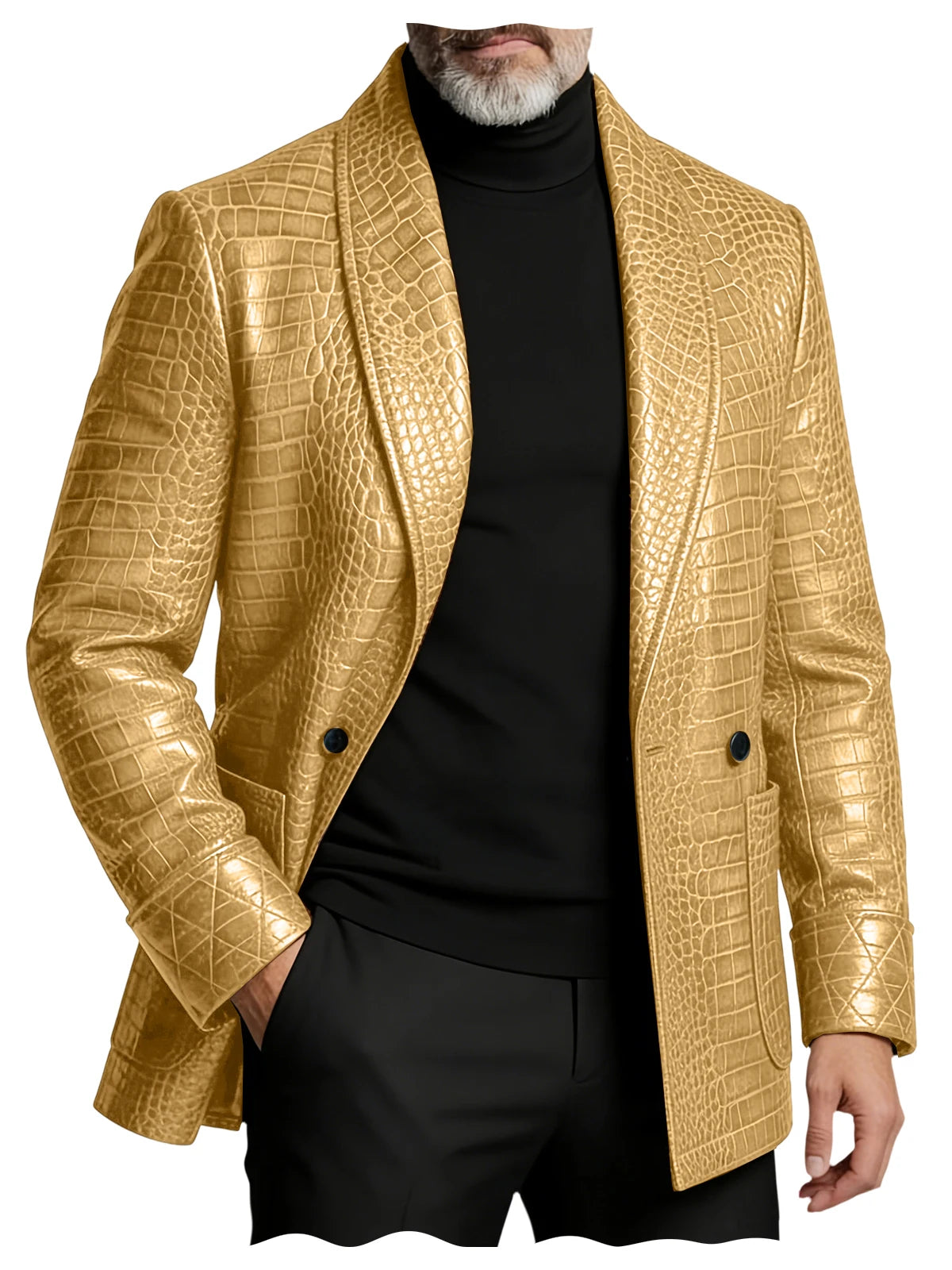 Men's Luxury Shawl Lapel Blazer Crocodile Embossed Leather LADYLYS