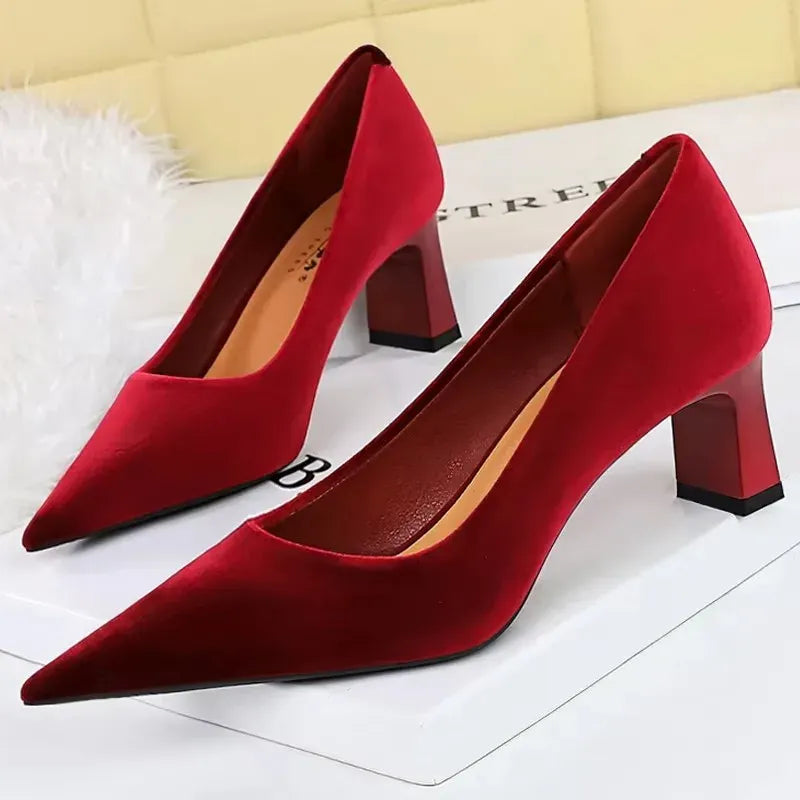 Women's Flocked Pointed-Toe High-Heel Pumps