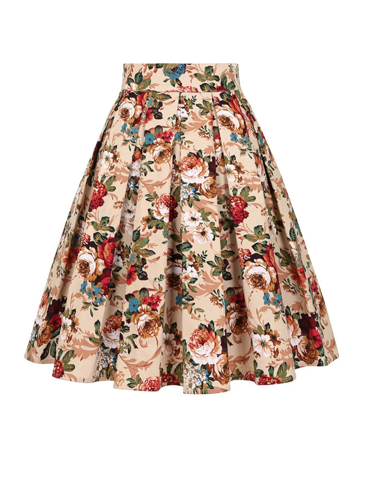 Summer French Style Women Short Vintage Pleated High Waist Floral Print Skirts LADYLYS