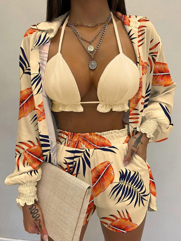 Three Pieces Swimwear Sexy Beachwear Bathing Suit Shorts Cover Up LADYLYS