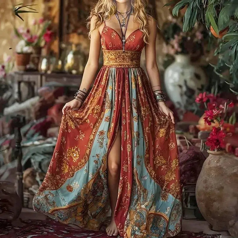Sexy Spaghetti Strap Long  Summer Fashion Floral Print Maxi Dresses Elegant LADYLYS