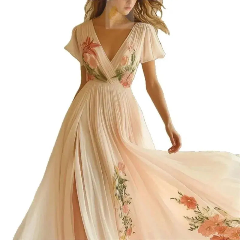 Trend Summer Short Sleeve High Waist Dresses Sexy V Neck Floral Printed LADYLYS