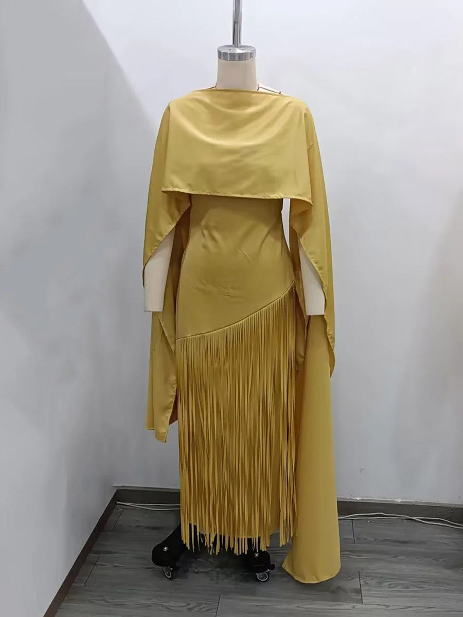 Solid Spliced Tassels Temperament Dress Elegant LADYLYS