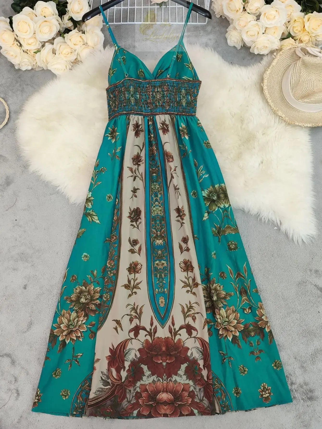 Sexy Spaghetti Strap Long  Summer Fashion Floral Print Maxi Dresses Elegant LADYLYS