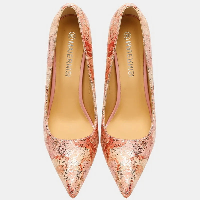 Women Cowhide High Heel Shoes Printed Leather Versatile Pumps LADYLYS