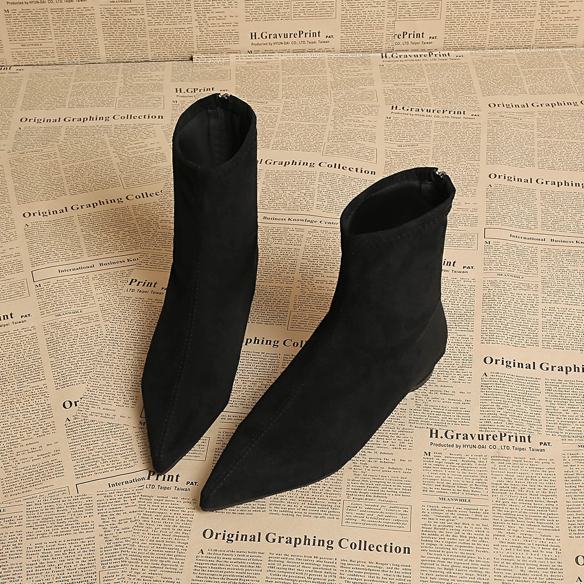 Women's Faux Suede Pointed Toe Mid-Calf Boots – Warm Flannel Lining, Low Heel