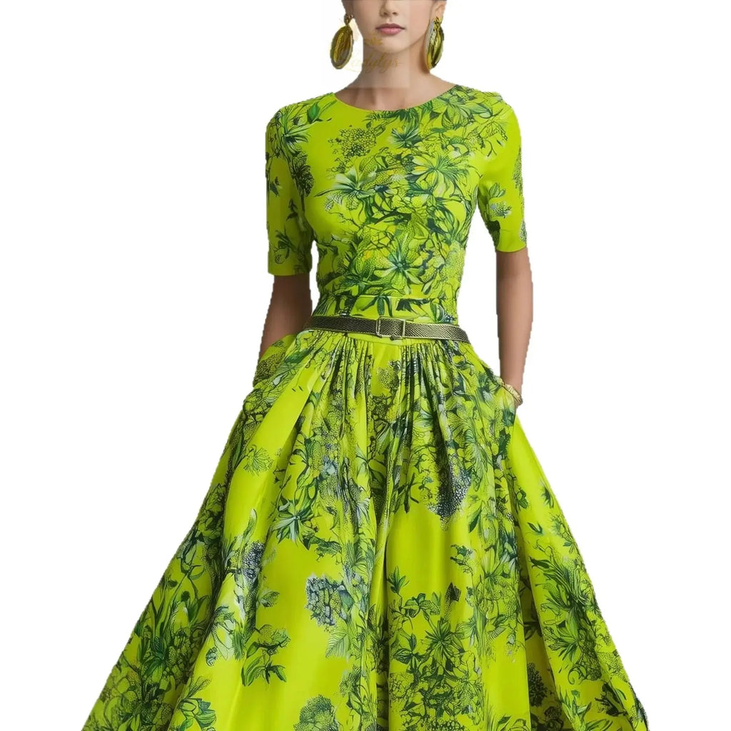 Slimming Invisible Zipper Summer New Style Long A-Line Skirt Dress Elegant Sweet Style LADYLYS