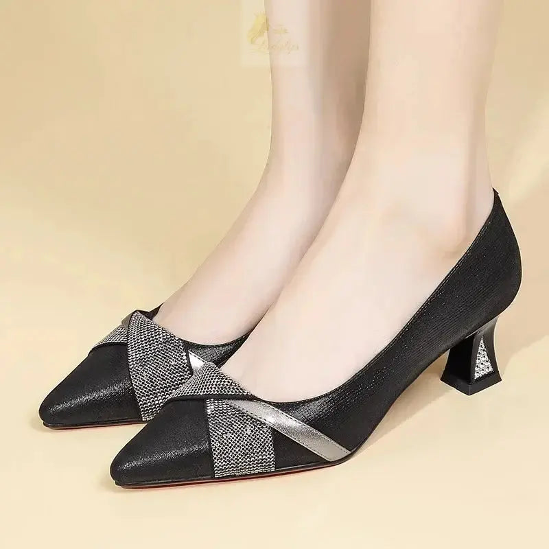 Cute Sweet Navy Blue High Quality Floral Crystal Comfort Pumps Lady Fashion LADYLYS
