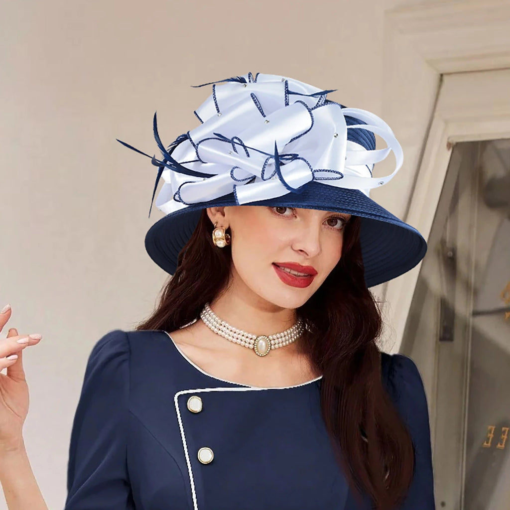 Elegant Satin Braid Church Hat for Women with Detachable Fascinator LADYLYS