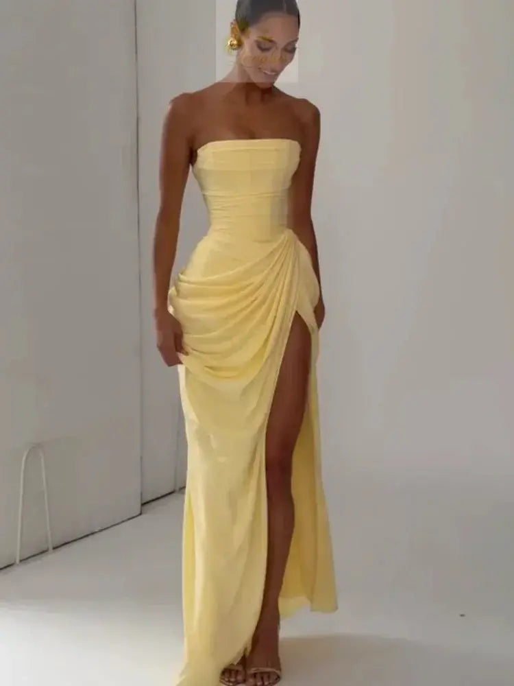 Sexy Solid Pleated Strapless Dress Lady Chic Off-shoulder Backless LADYLYS