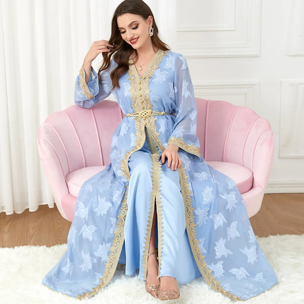 Ensemble 2 pièces pour femme musulmane, broderie, kimono arabe Matutina-Chic