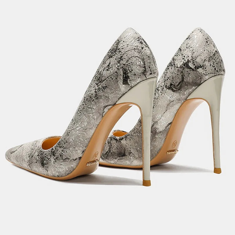 Women Cowhide High Heel Shoes Printed Leather Versatile Pumps LADYLYS