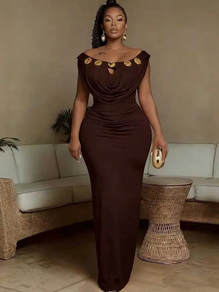Women's Off-Shoulder Draped A-Line Evening Dress