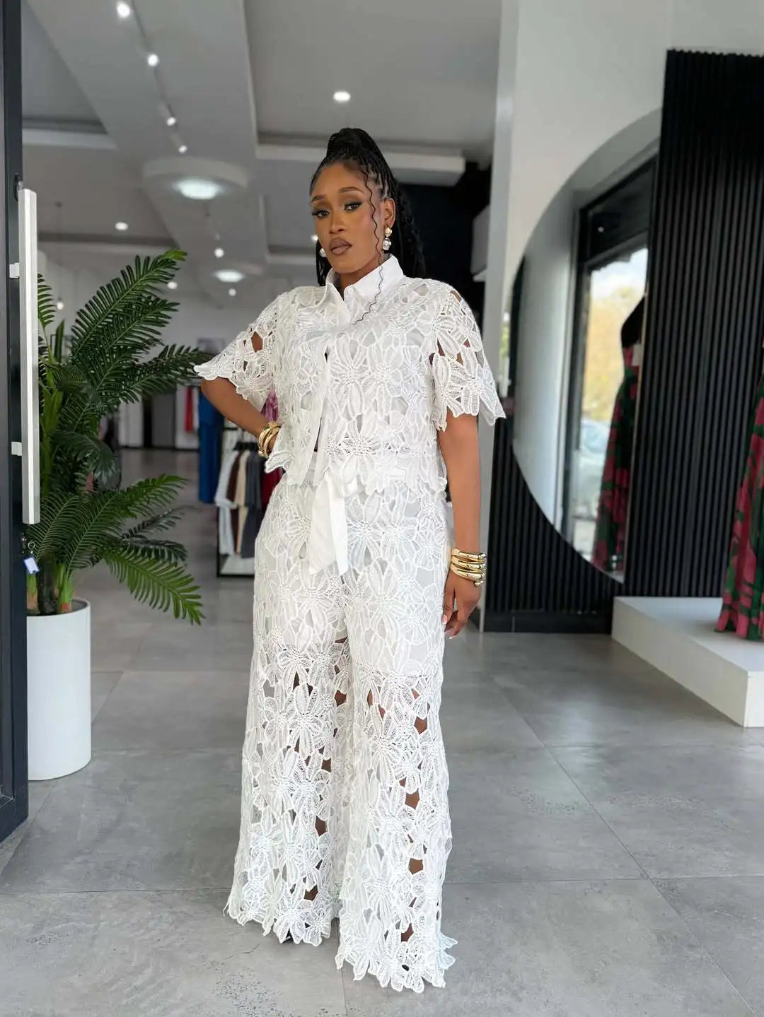 Women's Hollow Lace 2-Piece Set — Streetwear Top & Wide Leg Trousers LADYLYS