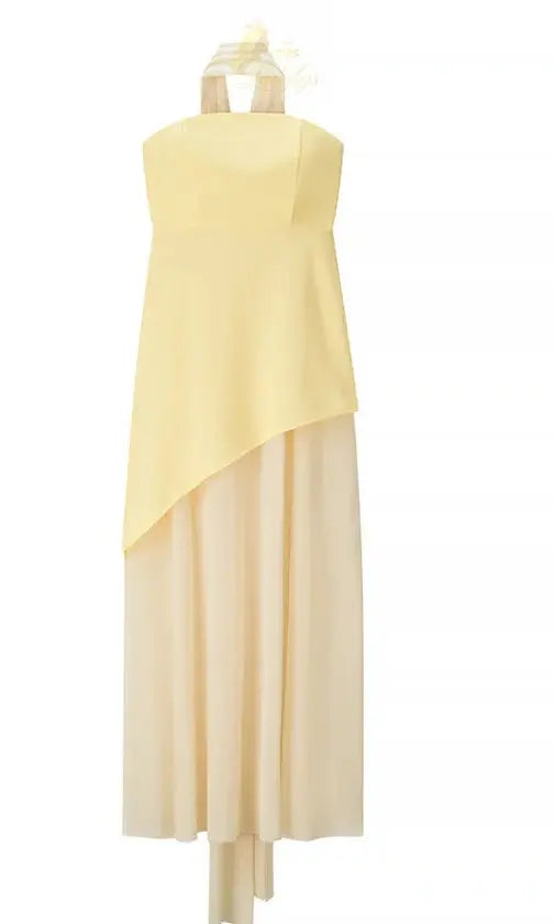 Elegant Strapless Ribbon Long Vintage Mesh Corset Maxi Dresses LADYLYS