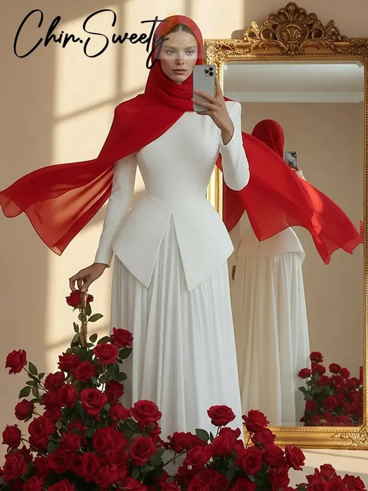 Elegant Solid Women's Blazer Suit Split Coats Chiffon Skirt Lady Set LADYLYS