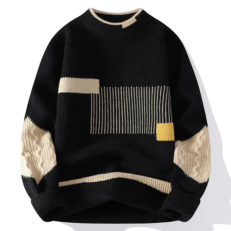 Men's Patchwork Knit Pullover Sweater