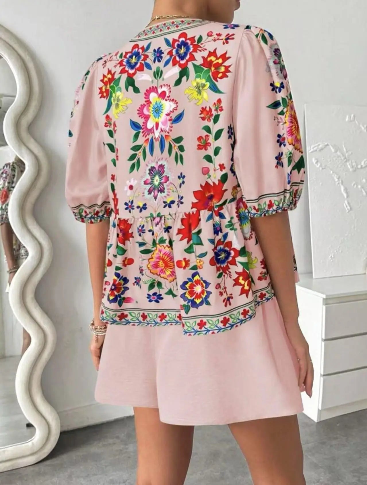 Printed Cardigan Short-sleeved Top Shorts 2-piece Set LADYLYS