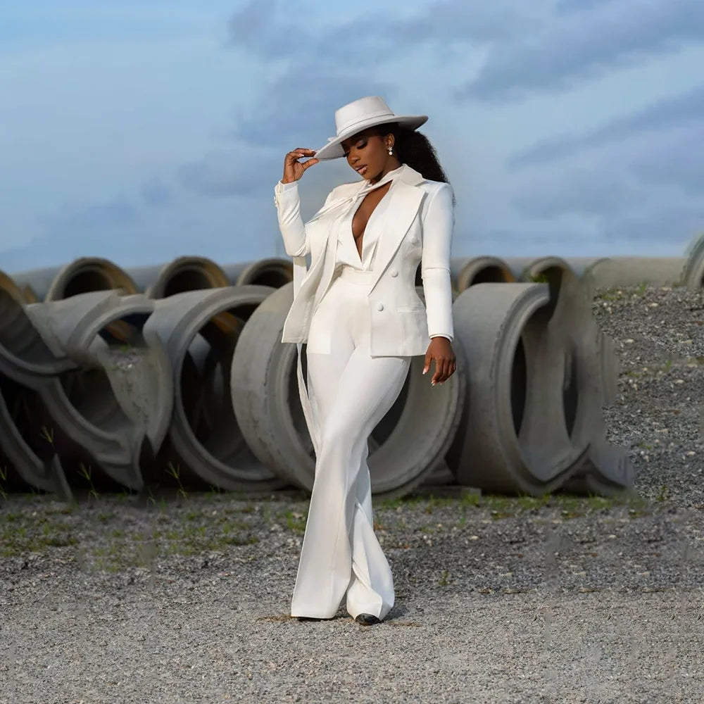 Women's 2-Piece Tuxedo Suit – Double Breasted V-Neck Blazer & Pants | Office, Wedding & Evening