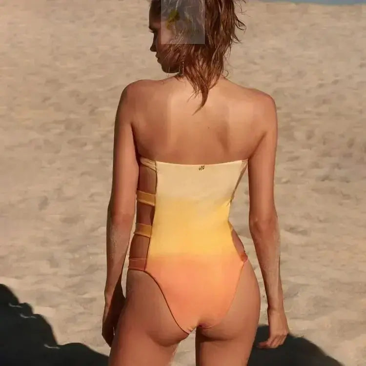 Gradient Print One Piece Swimsuit with Sarong - Micro Bikini Bodysuit LADYLYS