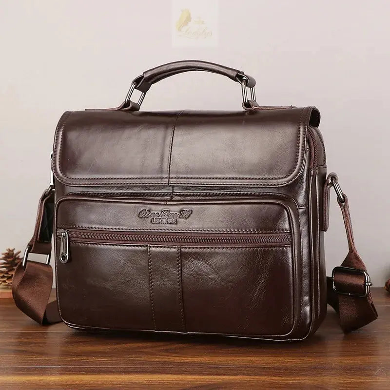 Men's genuine leather briefcase retro style cowhide crossbody bag large-capacity LADYLYS