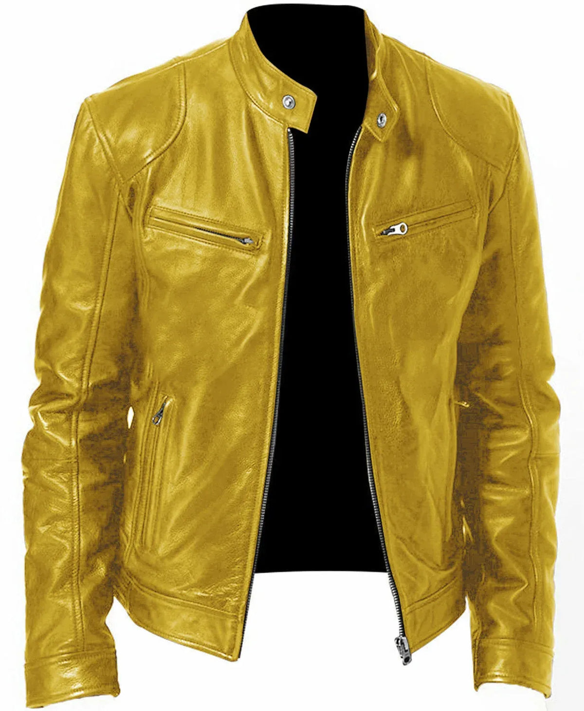 Men's Stand-Collar Faux Leather Zip-Up Jacket