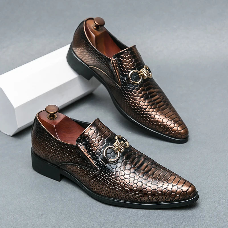 Retro Bronze Loafers Shoes Pointed Luxury Brand Comfortable for Men LADYLYS